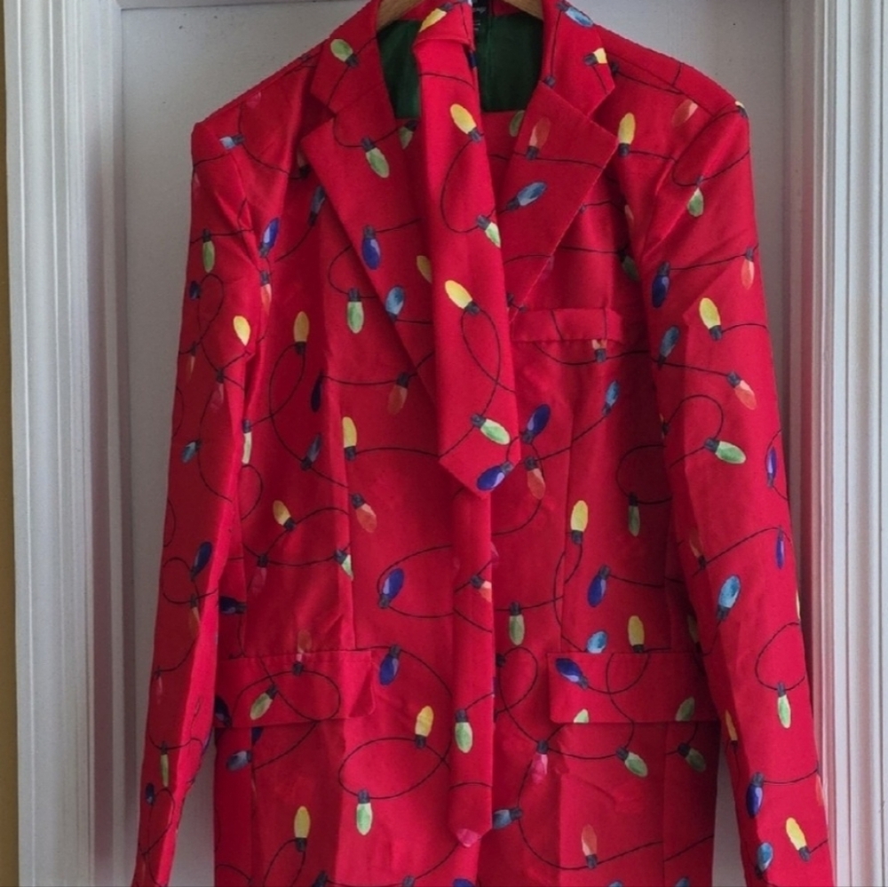 Life Of The Party Men's Suit Vibrant Red with Festive Light Design